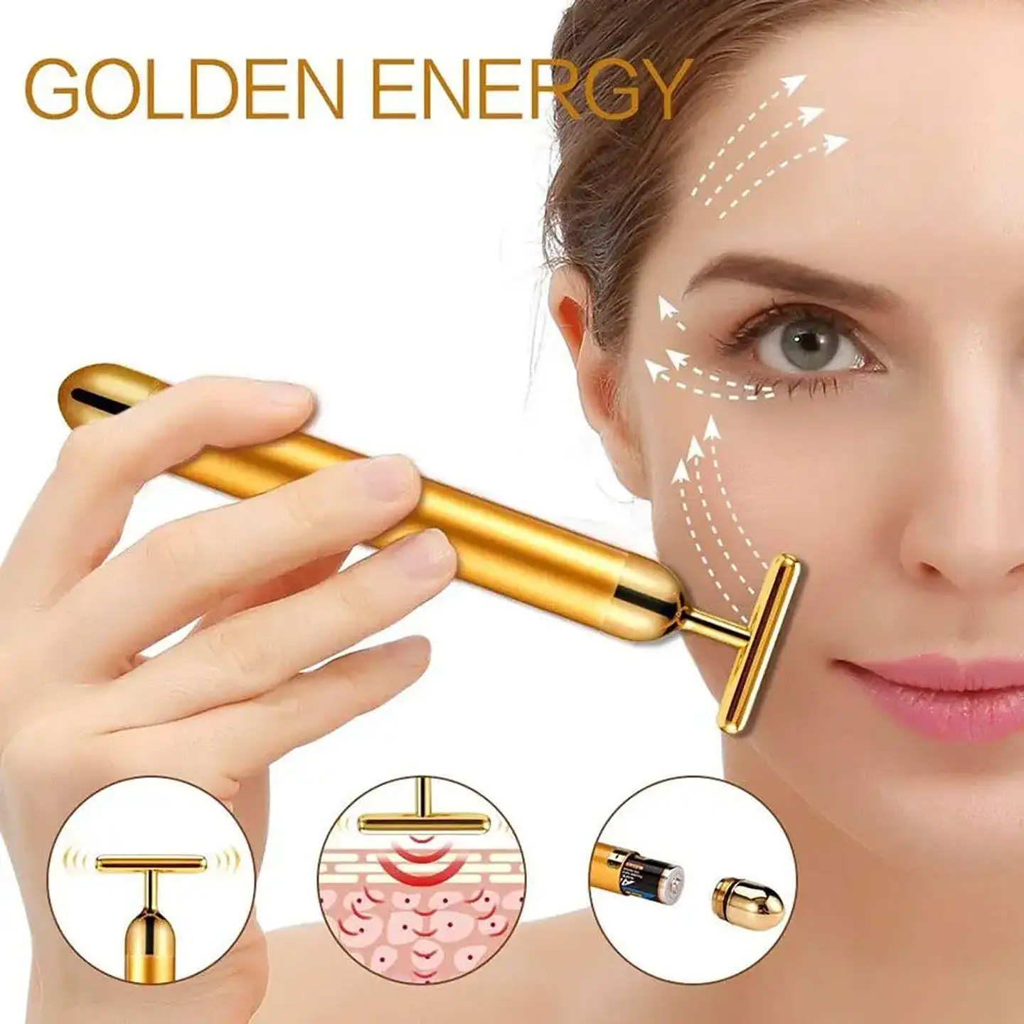 Bâton Masseur Facial Vibrant – Doré 24k 15