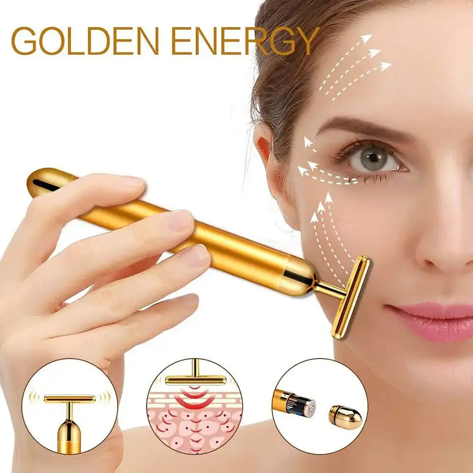 Bâton Masseur Facial Vibrant – Doré 24k 15