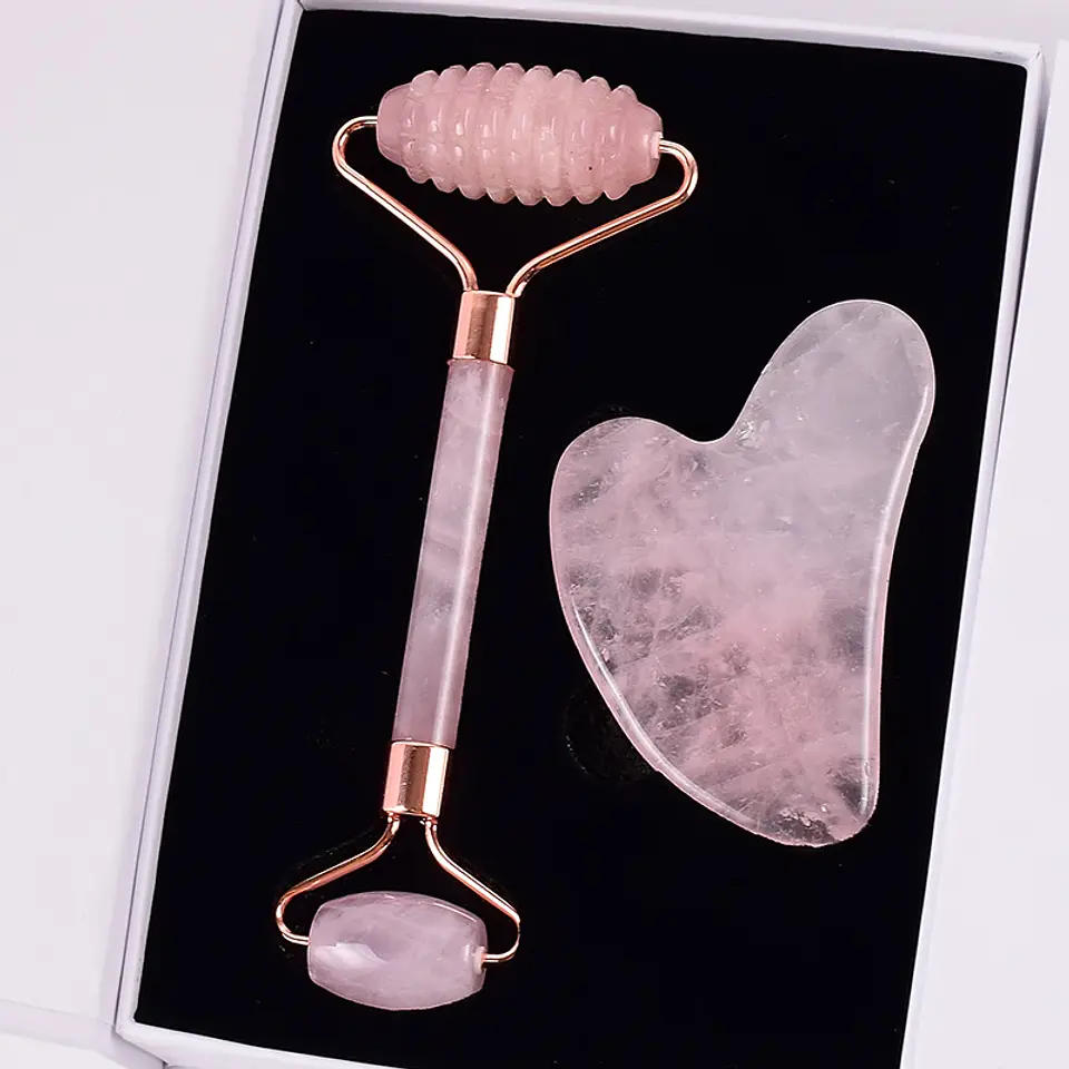 Rouleau Gua Sha Quartz Rose – Soin Visage Naturel 1