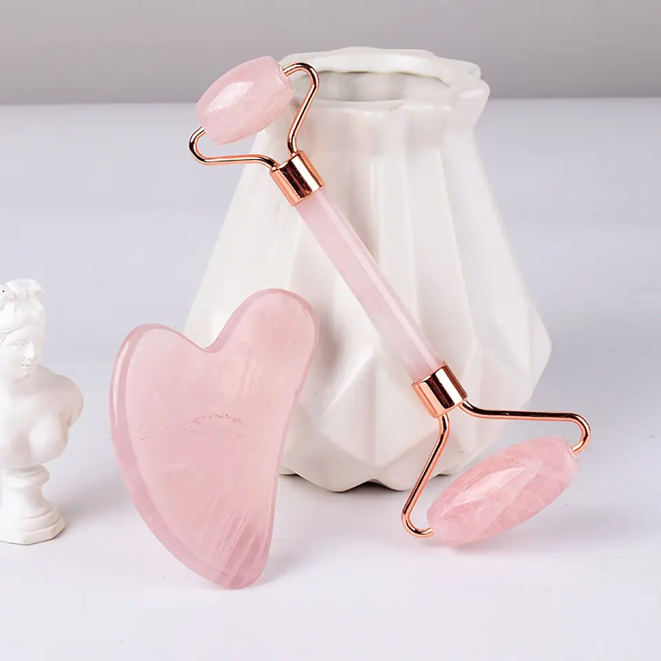 Rouleau Gua Sha Quartz Rose – Soin Visage Naturel 15