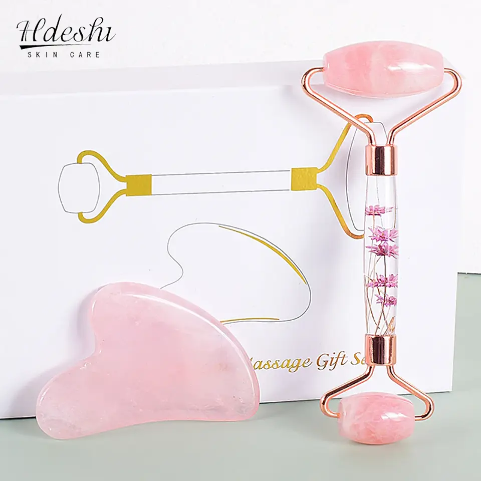 Set Masseur Facial – Rouleau & Gua Sha Pierre Naturelle 1