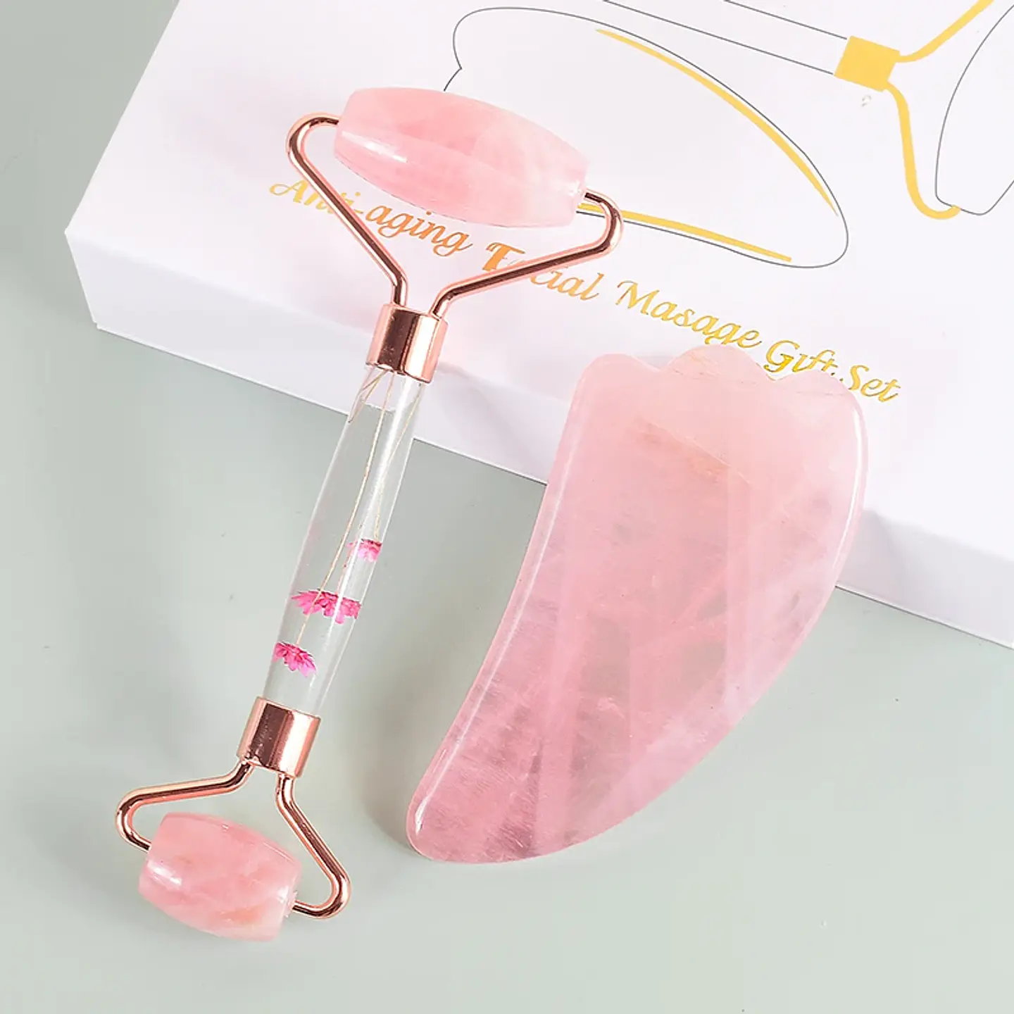 Set Masseur Facial – Rouleau & Gua Sha Pierre Naturelle 9