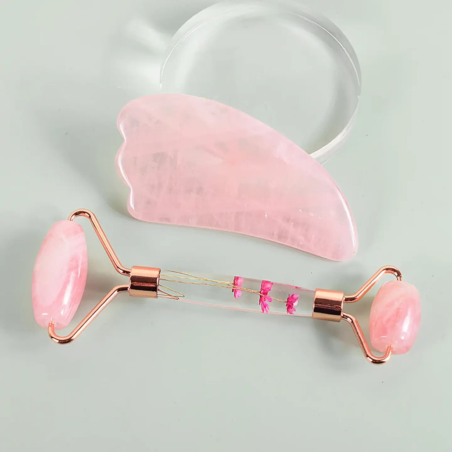 Set Masseur Facial – Rouleau & Gua Sha Pierre Naturelle 21
