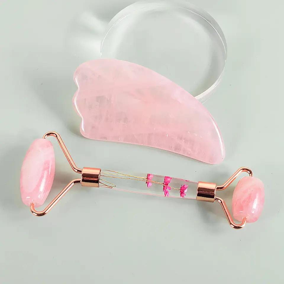 Set Masseur Facial – Rouleau & Gua Sha Pierre Naturelle 21
