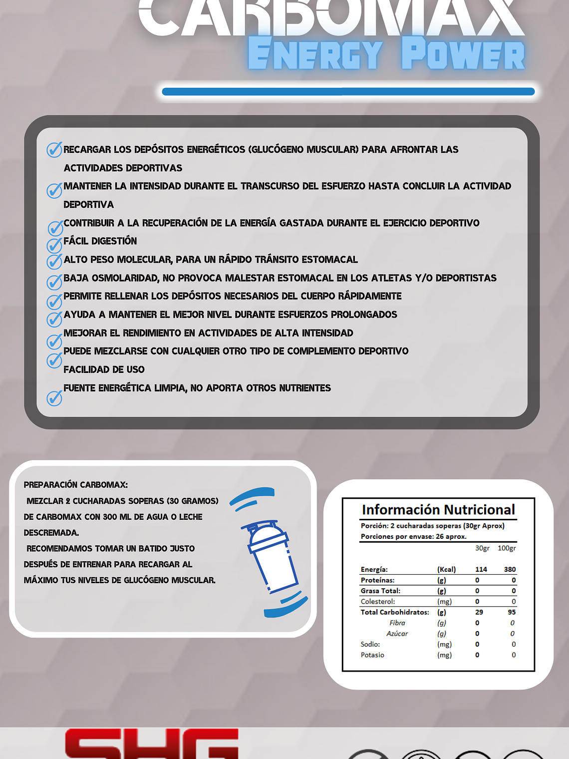 SHG PRO 800gr + CarboMax 800gr (proteína + Carbohidratos) 2