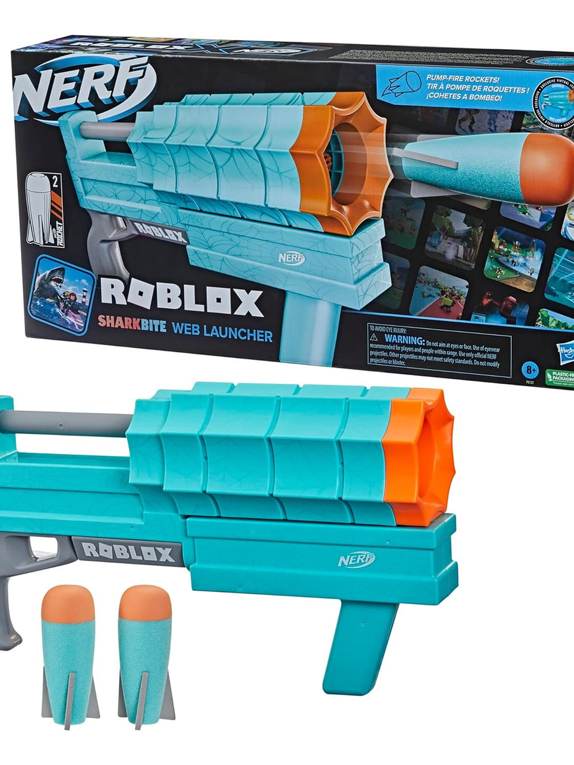 Lanzador Nerf Roblox Sharkbite Web Launcher Con 2 Cohetes Color Agua 2