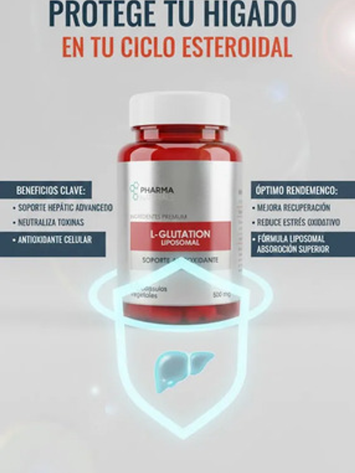 L - Glutation Liposomal 500mg 60 Cáp Protector Hepático Sin Sabor 2