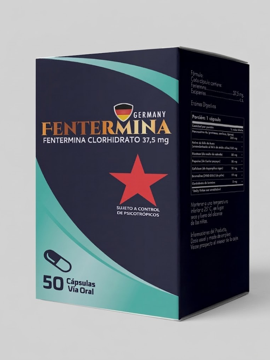 Fentermina Clorhidrato 37,5 mg | 50 Cápsulas | Anorexígeno  1