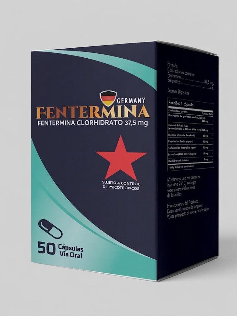 Fentermina Clorhidrato 37,5 mg | 50 Cápsulas | Anorexígeno  1