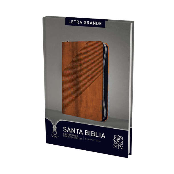 Biblia NTV, Edición zíper con referencias, letra grande (SentiPiel Café)  1