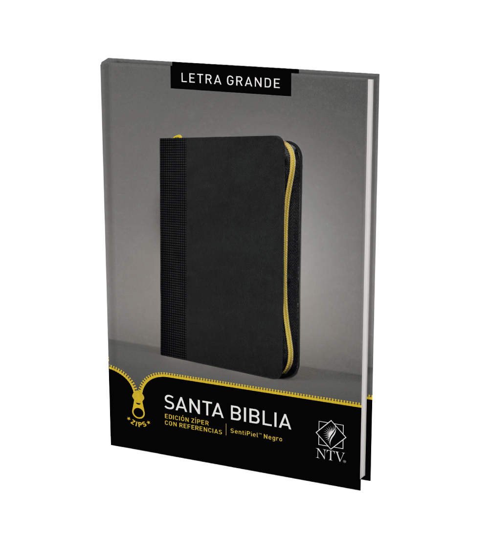 Biblia NTV, Edición zíper con referencias, letra grande (SentiPiel Negra)