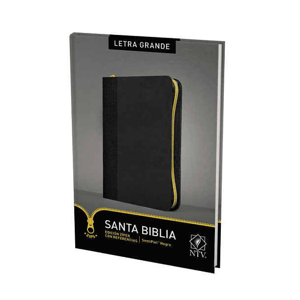 Biblia NTV, Edición zíper con referencias, letra grande (SentiPiel Negra)