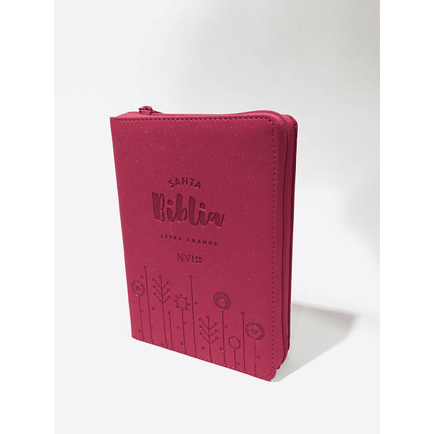 Biblia NVI Letra Grande mediano Ziper Sentipiel Fucsia Glitter 1