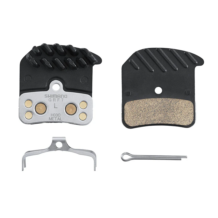 PASTILLA FRENO SHIMANO METAL W/FIN (H03C), PAD SPRING, W/SPLIT PIN, 1 PAIR, IND PACK DISK BRAKE PADS
