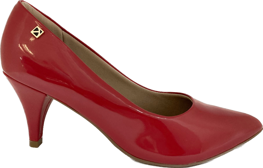 Sapato bicudo salto média conforto - Verniz Vermelho OUT20