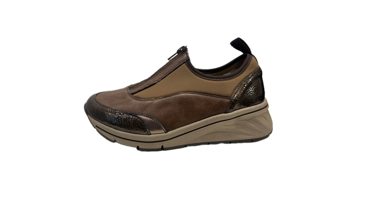 Sapato desportivo licra e pele raso ZIP ultra-conforto