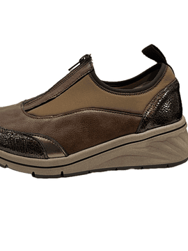 Sapato desportivo licra e pele raso ZIP ultra-conforto