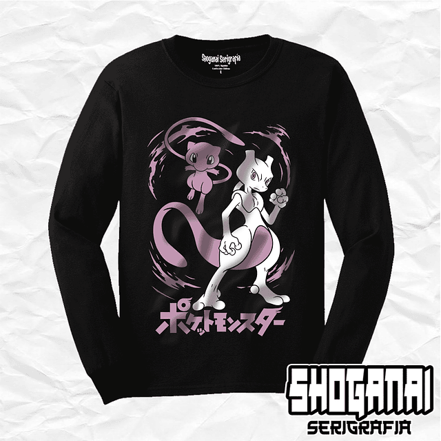 Mew y Mewtwo - Pokemon PKM02 / Polera manga larga