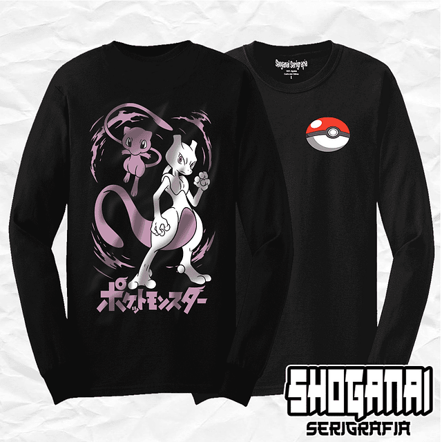 Mew y Mewtwo - Pokemon PKM02 / Polera manga larga