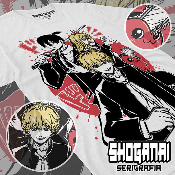 CHSM02 Denji, Power, Aki y Pochita - Chainsawman / Polera manga corta 1