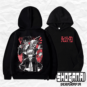 CHSM02 Denji, Power, Aki y Pochita - Chainsawman / Hoddie - Poleron Canguro