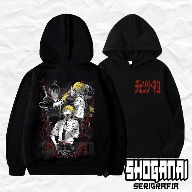 CHSM11 Denji, Power y Aki - Chainsawman / Hoddie - Poleron Canguro 1