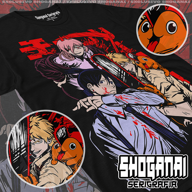 CHSM14 Denji, Power, Aki y Pochita - Chainsawman / Polera manga corta 1