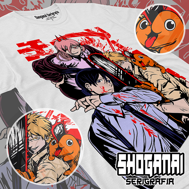 CHSM14 Denji, Power, Aki y Pochita - Chainsawman / Polera manga corta 1