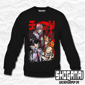 CHSM14 Denji, Power, Aki y Pochita - Chainsawman / Crewneck - Poleron Polo