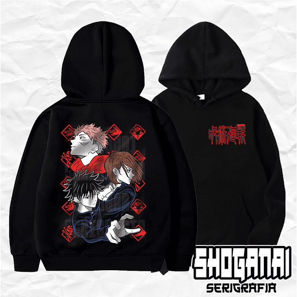 JJK04 Itadori, Nobara y Megumi - Jujutsu Kaisen / Hoddie - Poleron Canguro 1
