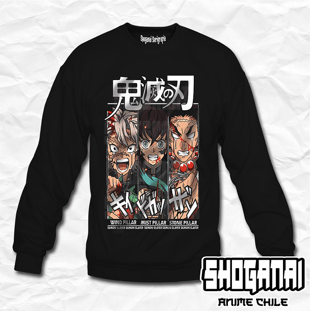 KNY20 Sanemi, Tokito y Gyomei - Kimetsu No Yaiba / Crewneck - Poleron Polo 1