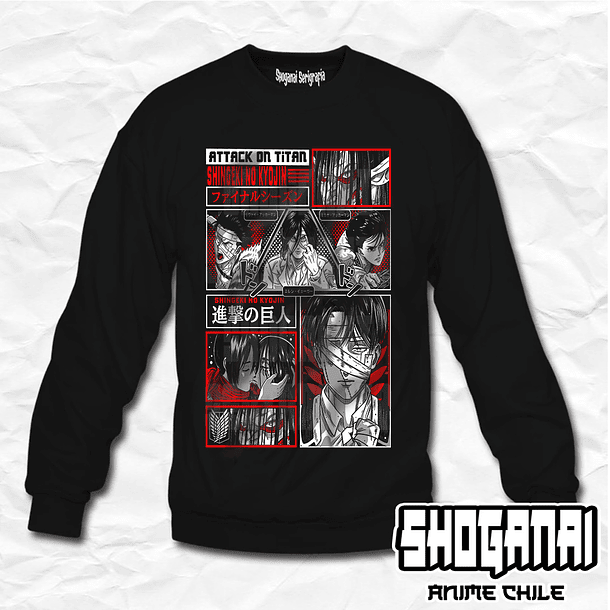 SNK07 Eren, Mikasa y Levi - Shingeki No Kyojin / Crewneck - Poleron Polo 1