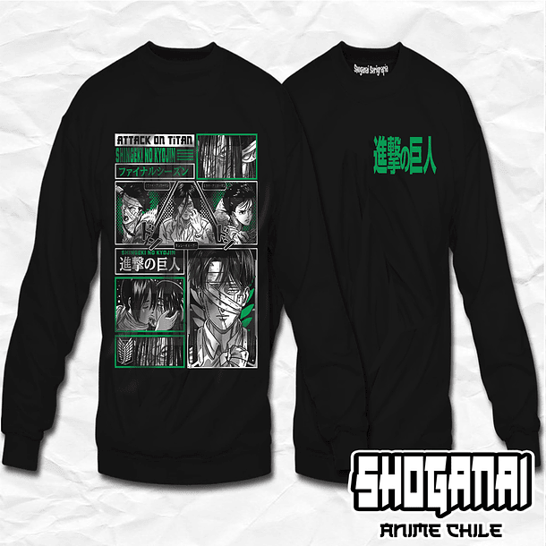 SNK07 OP2 Eren, Mikasa y Levi - Shingeki No Kyojin / Crewneck - Poleron Polo 1