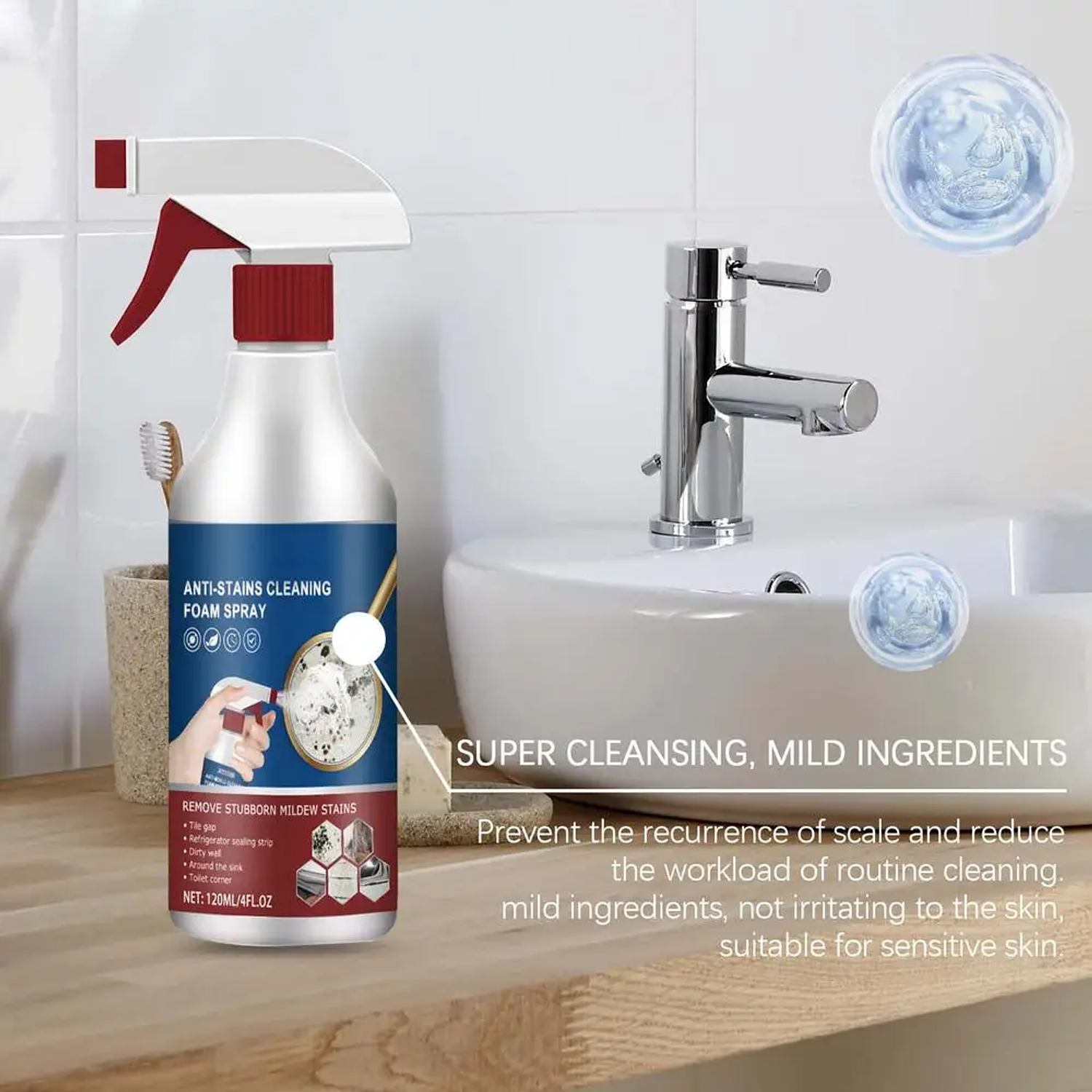 Wall Cleaner Spray Multifunctional Wall Stain Remover Foaming Bathroom Cleaner Powerful All-Purpose Foam Cleaner Spray Cleaner 7