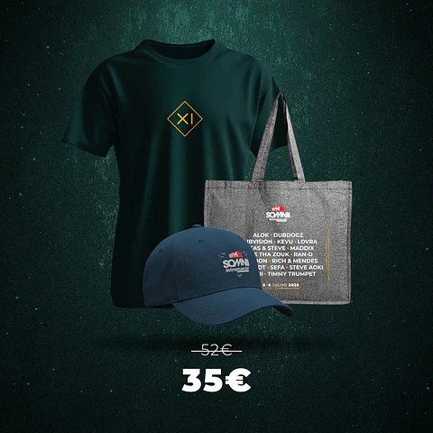 EDIÇÃO XI 2025 - PACK PROMO T-SHIRT + BONÉ + SACO DE PRAIA