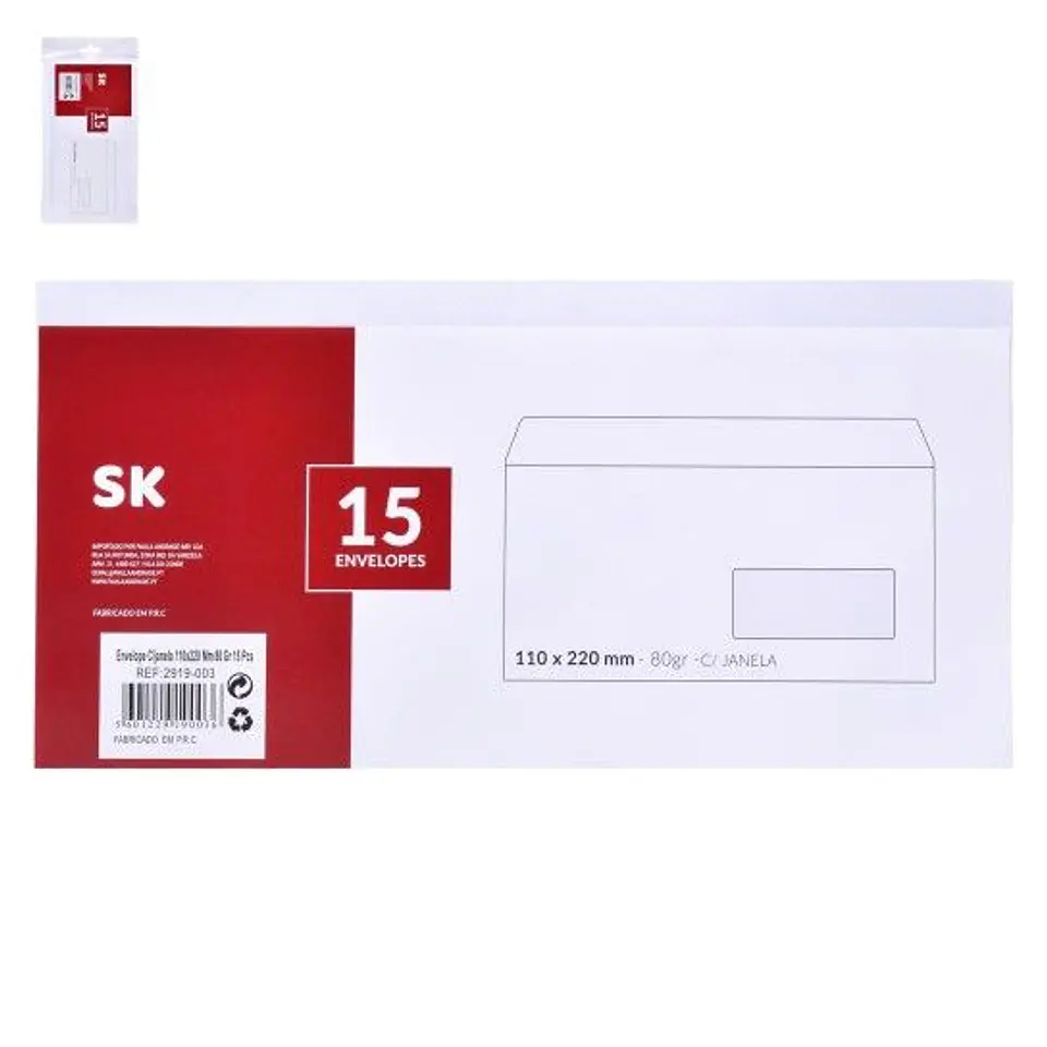 ENVELOPES C/JANELA 110X220 15UN 1