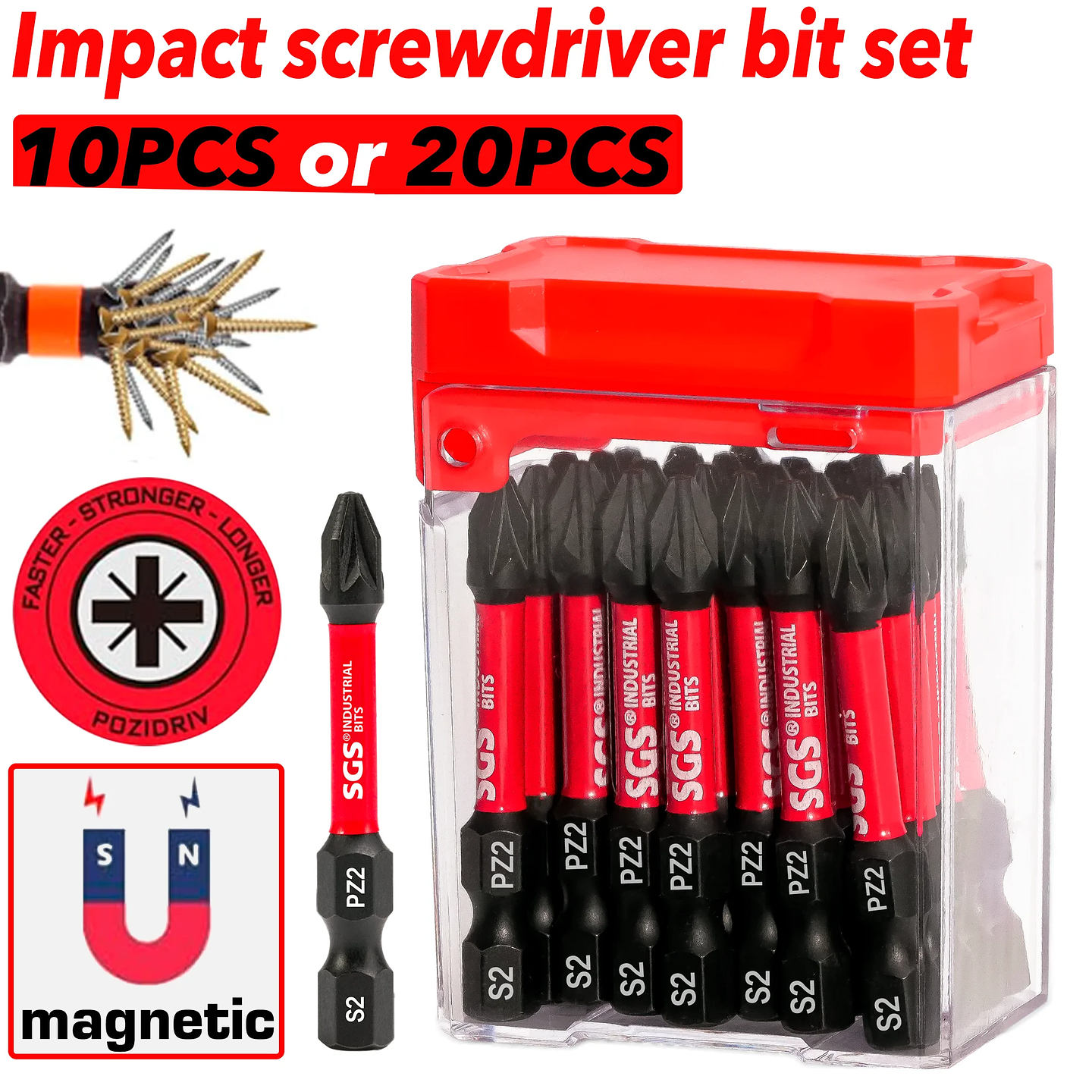 10/20-Piece Strong Magnetic Impact-Resistant PZ2 Screwdriver Bit Set 1