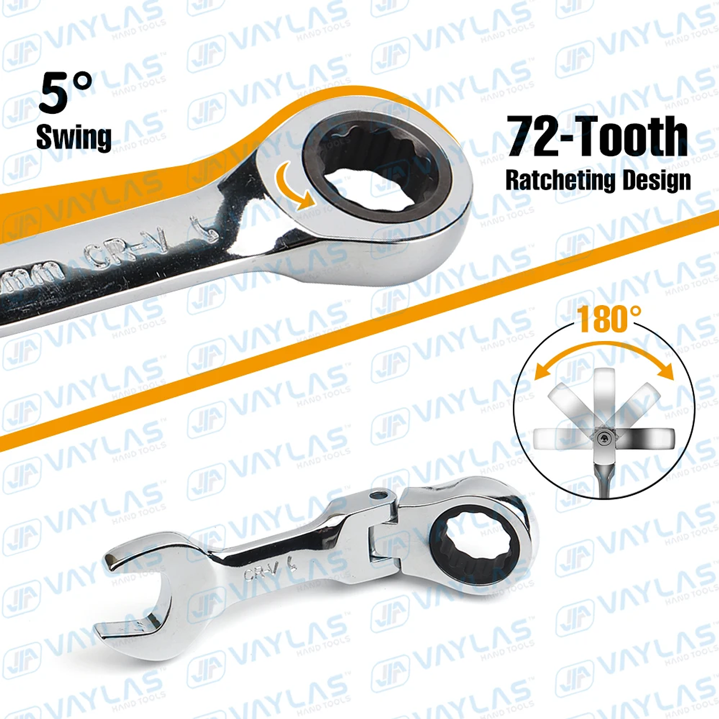 Mini Stubby Ratchet Wrench | 72T Flex-Head CR-V Steel Metric Spanner 6-19mm 2