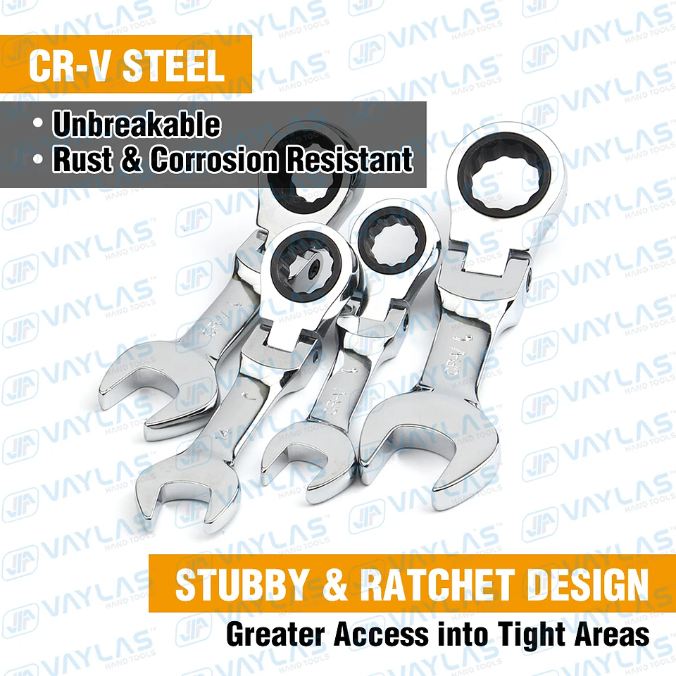 Mini Stubby Ratchet Wrench | 72T Flex-Head CR-V Steel Metric Spanner 6-19mm 3