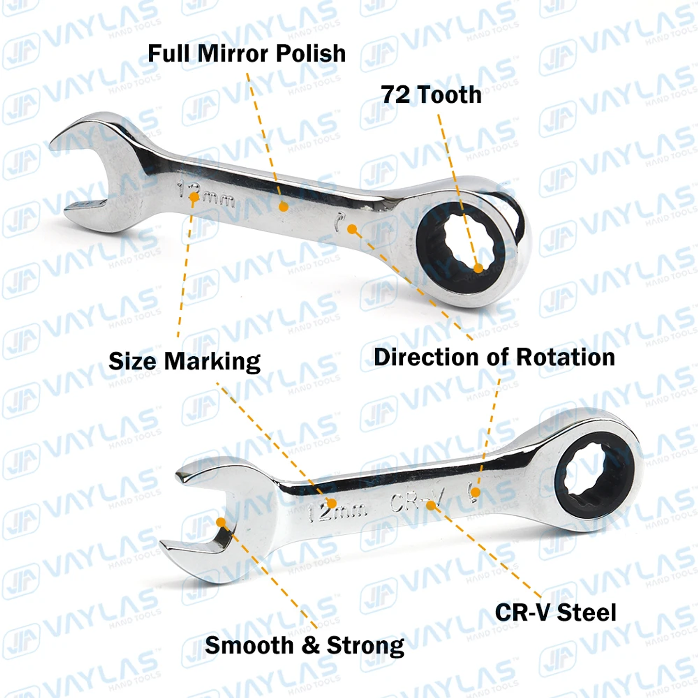 Mini Stubby Ratchet Wrench | 72T Flex-Head CR-V Steel Metric Spanner 6-19mm 4