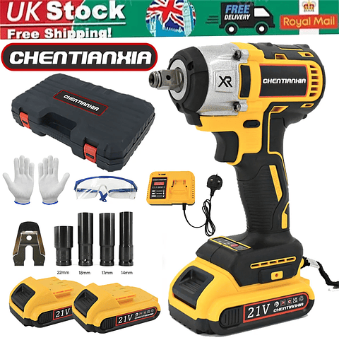 1000Nm 1/2" Cordless Electric Impact Wrench | Brushless Drill Gun with 2 Batteries