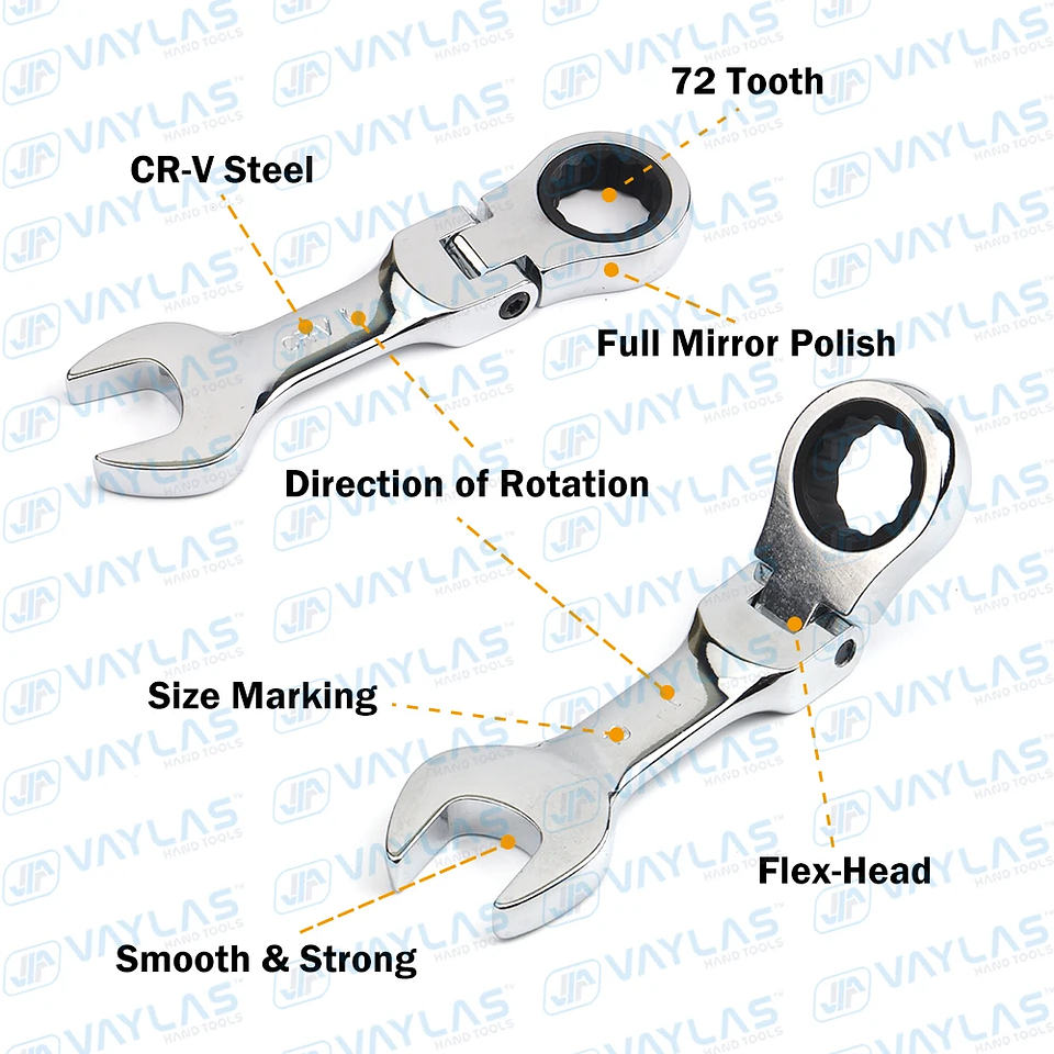 Mini Stubby Ratchet Wrench | 72T Flex-Head CR-V Steel Metric Spanner 6-19mm 5