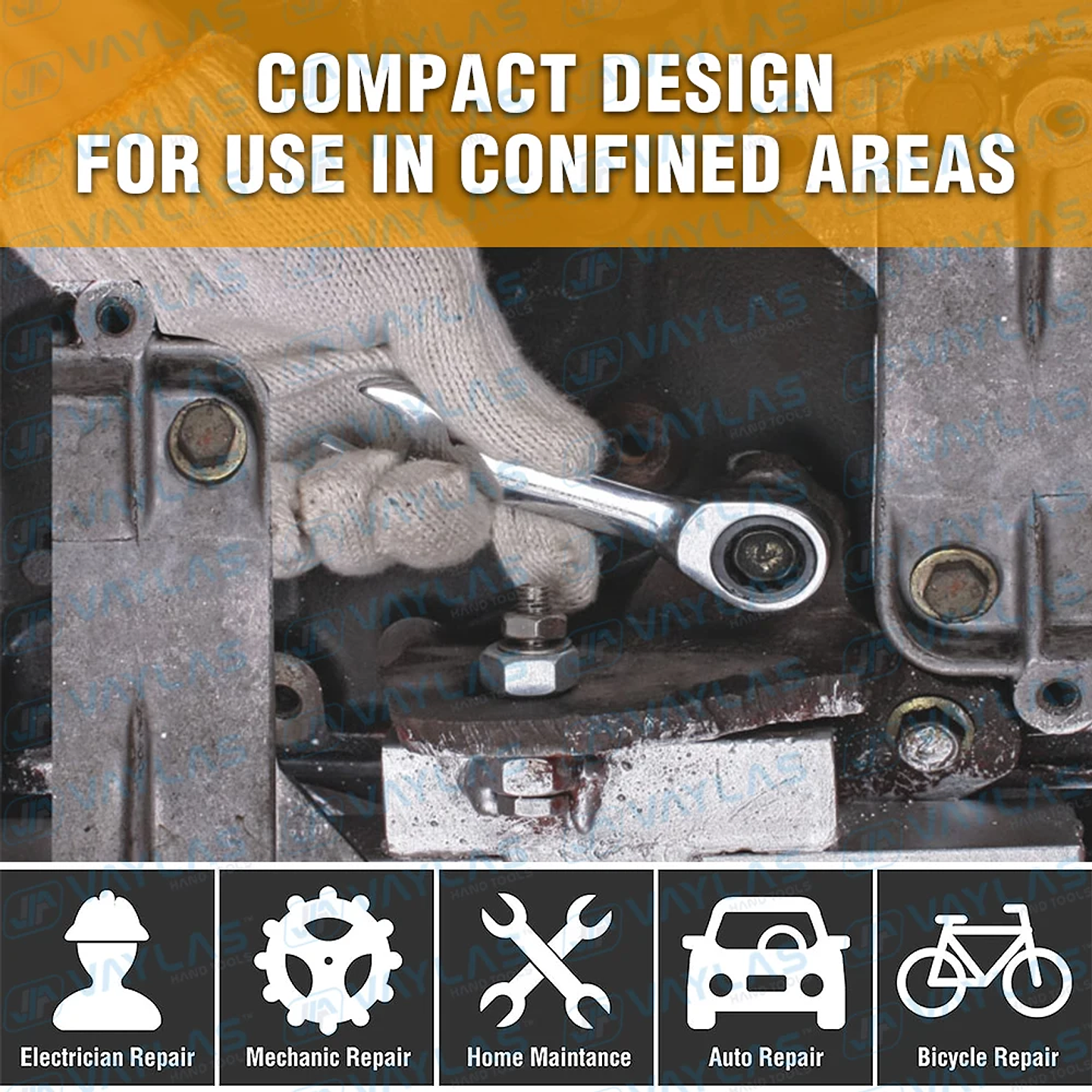 Mini Stubby Ratchet Wrench | 72T Flex-Head CR-V Steel Metric Spanner 6-19mm 6