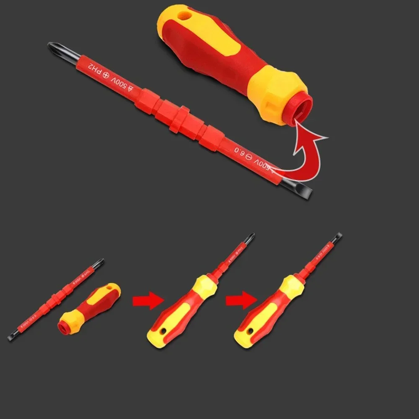 3-In-1 Insulated Screwdriver Set | Magnetic PH1 PH2 & Slotted Electrician Kit 6