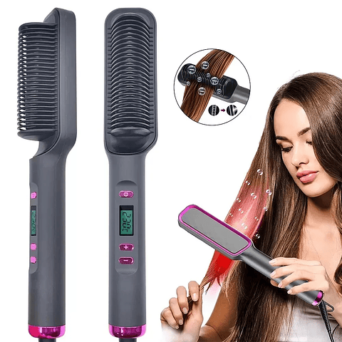 Negative Ion Hair Straightening Brush | Anti-Scalding Electric Hot Comb with PTC Heating