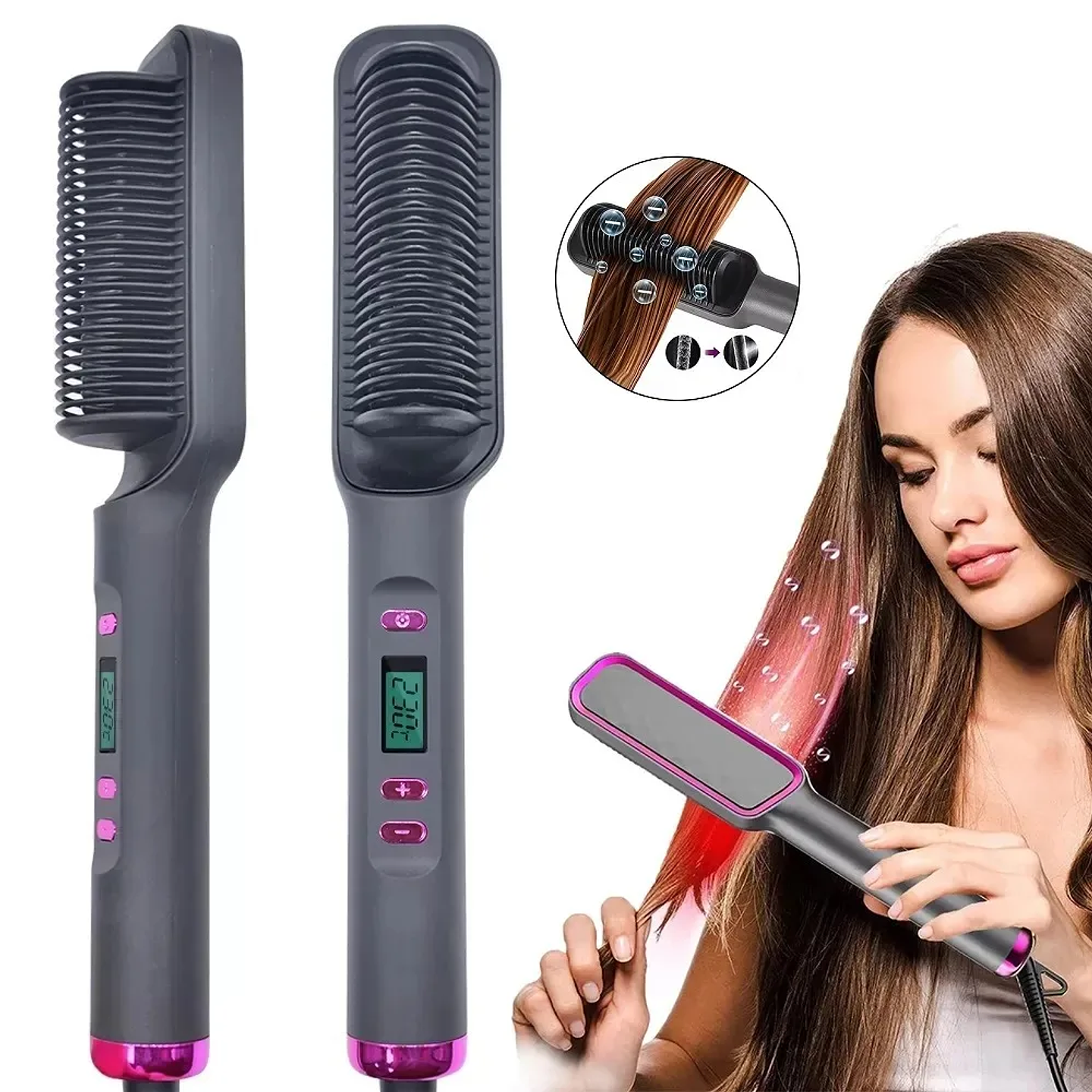 Negative Ion Hair Straightening Brush | Anti-Scalding Electric Hot Comb with PTC Heating 1