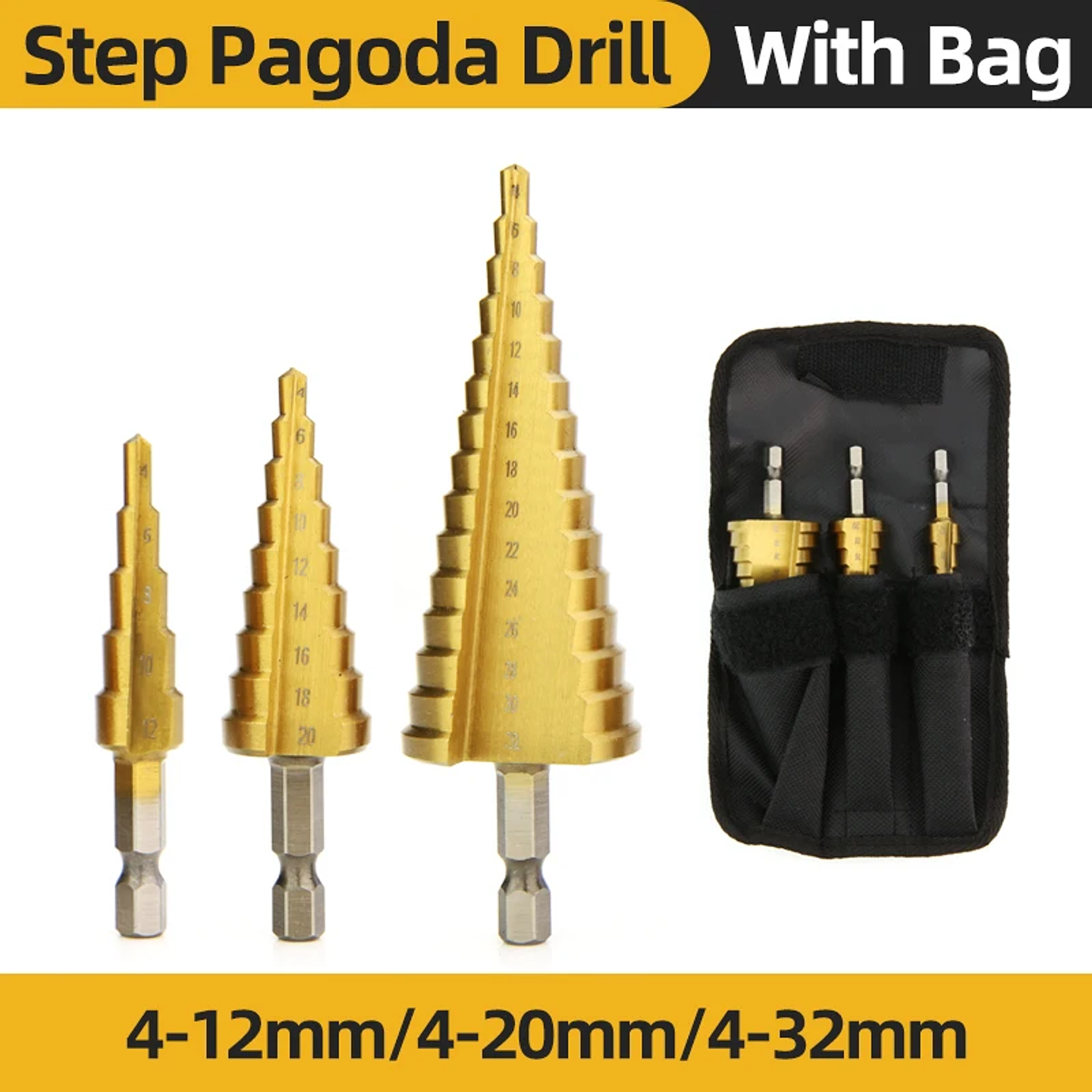 HSS Titanium Step Drill Bit Set for Metal and Wood 13