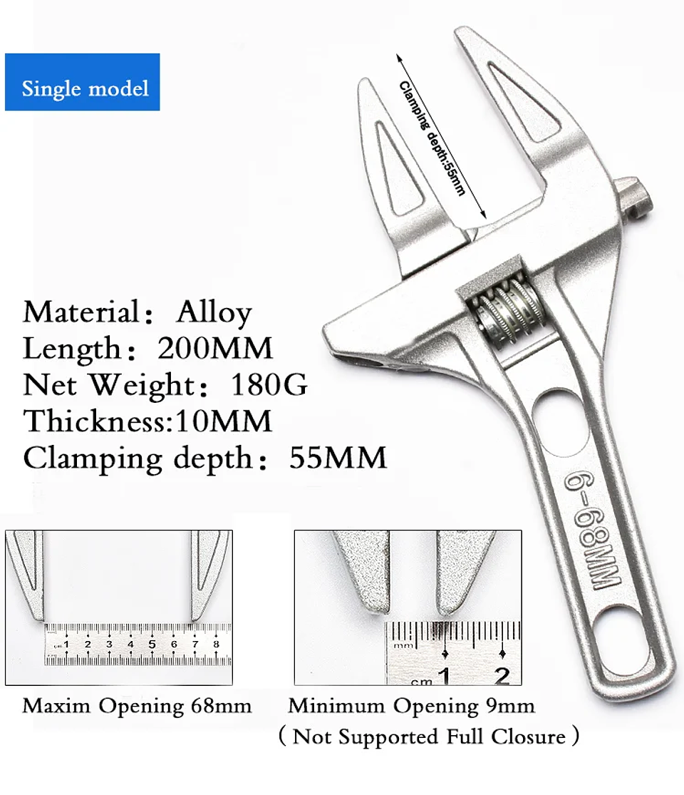 Large Opening Adjustable Sink & Bathroom Wrench | Universal Plumbing Spanner 17