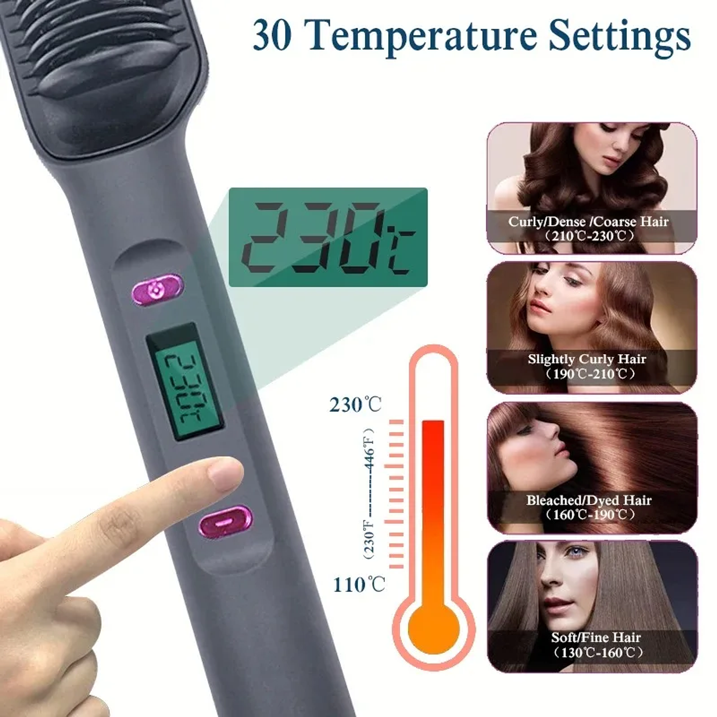 Negative Ion Hair Straightening Brush | Anti-Scalding Electric Hot Comb with PTC Heating 3