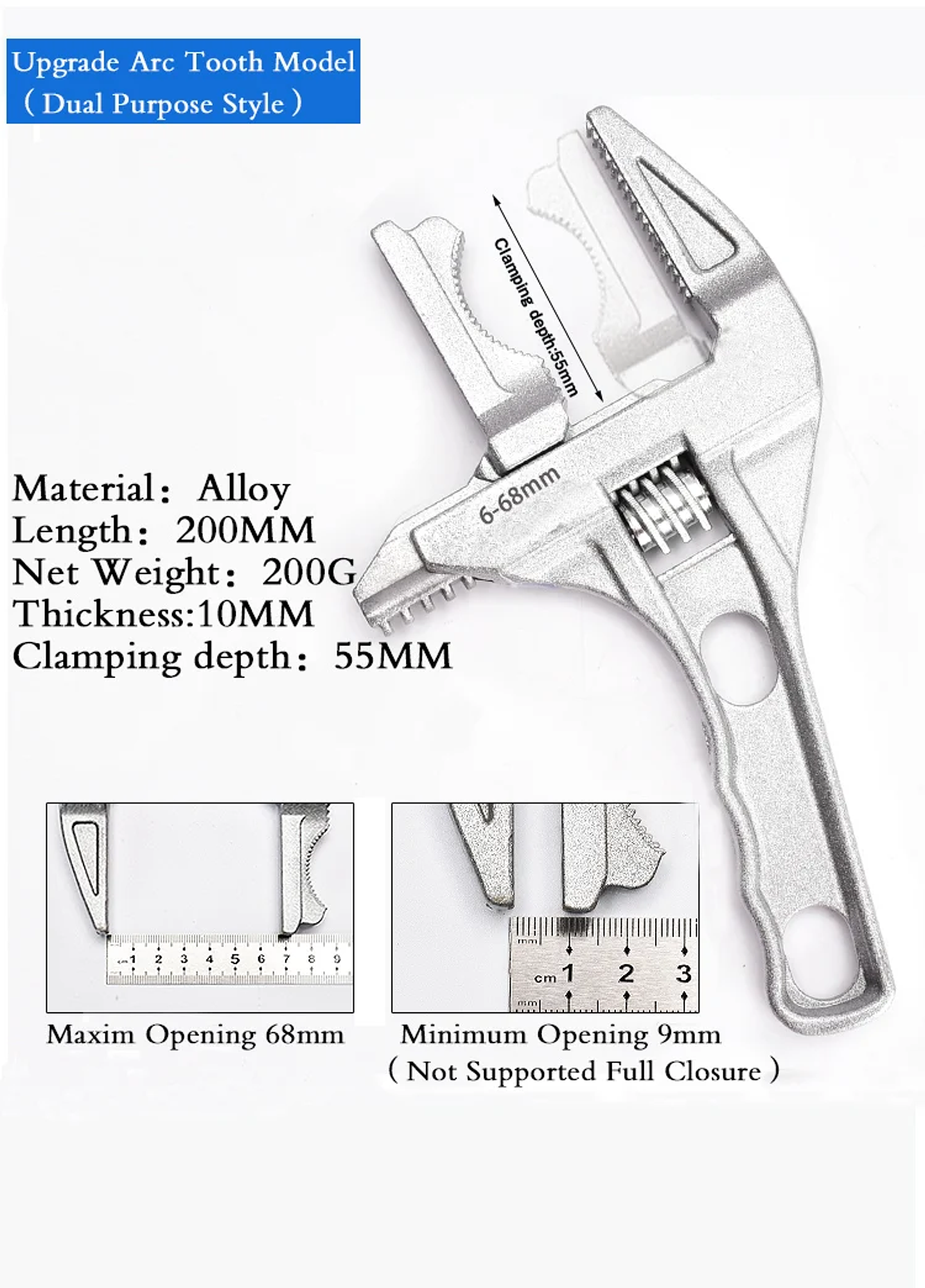 Large Opening Adjustable Sink & Bathroom Wrench | Universal Plumbing Spanner 18